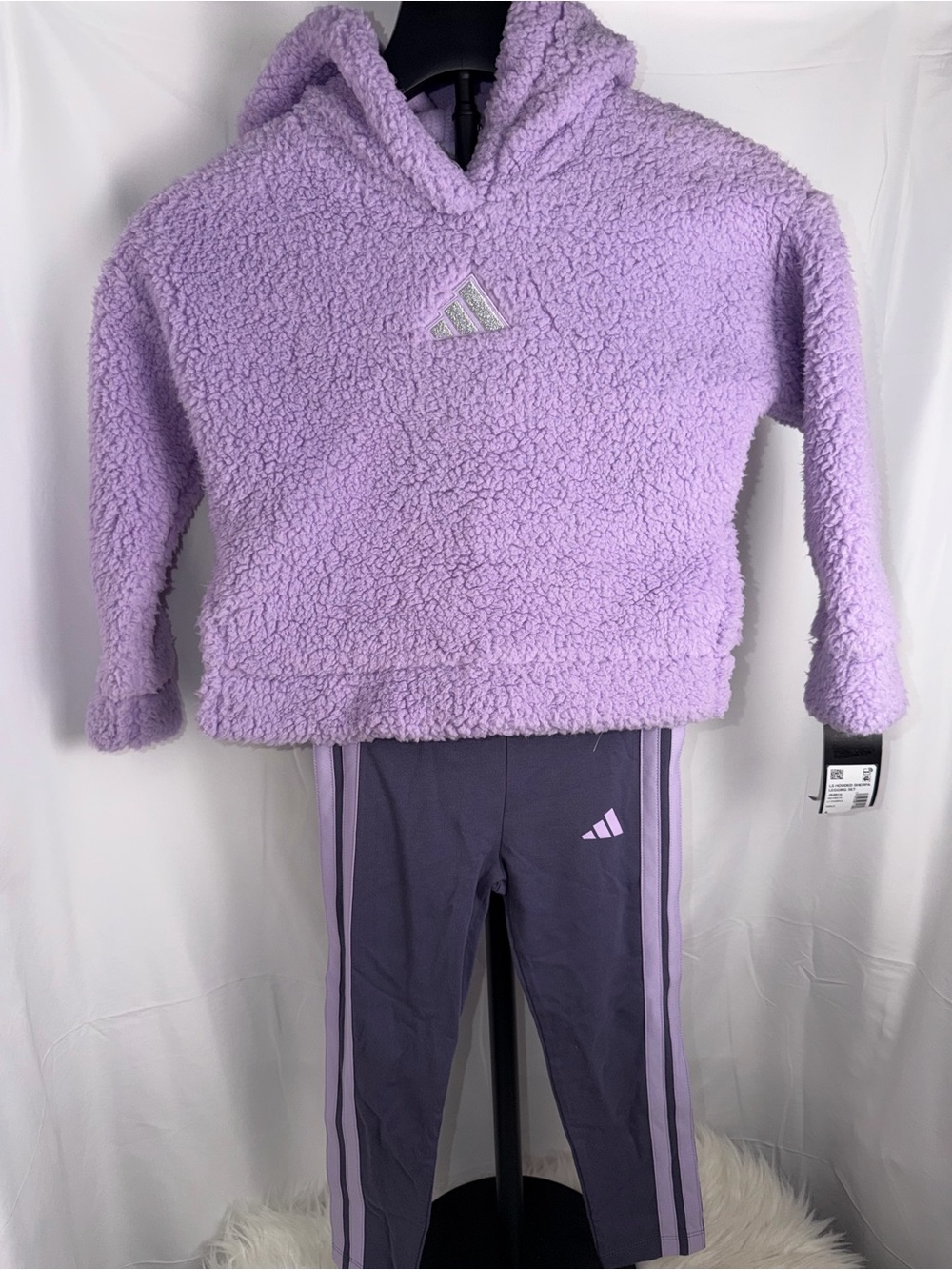 adidas Girls 4 Lavender Sherpa Hoodie with Purple Leggings